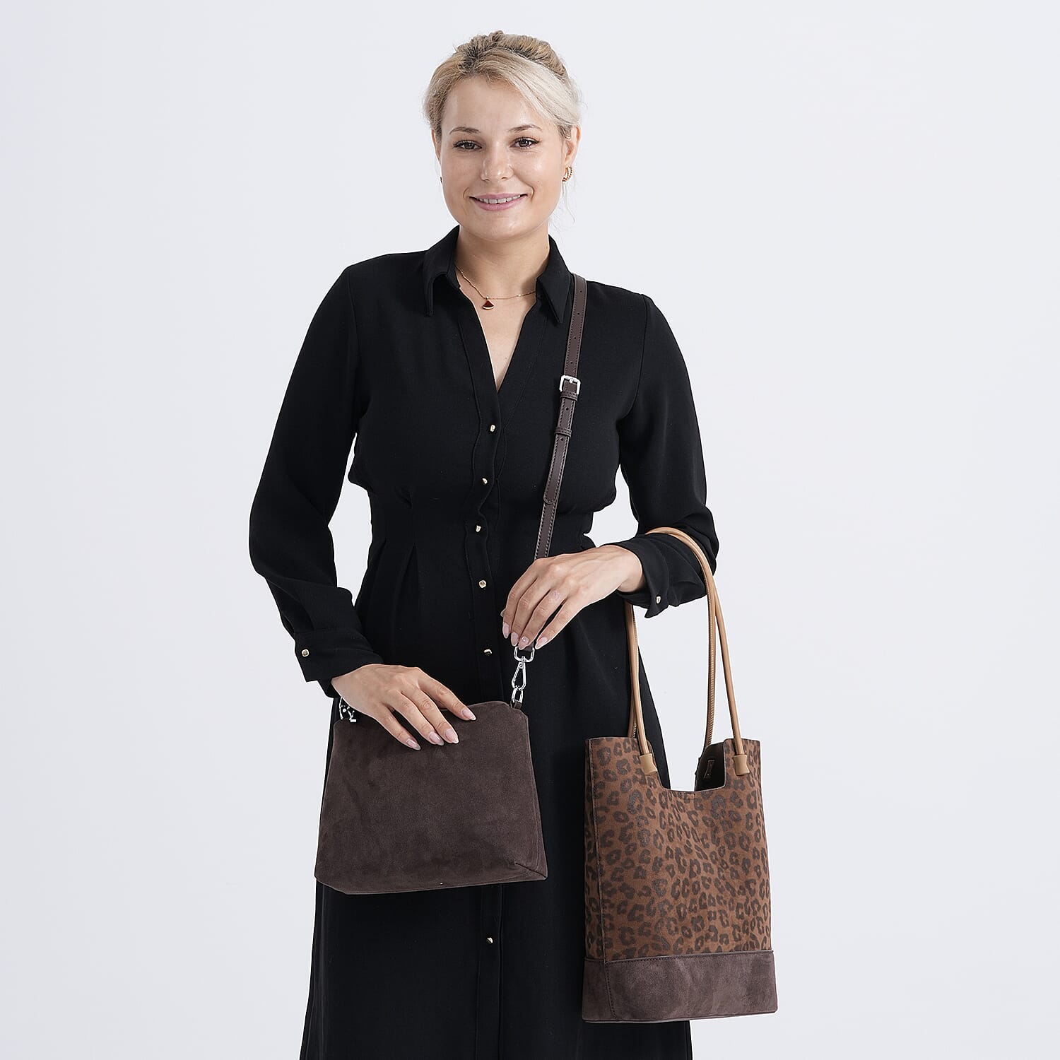 Gala Special Set of 2 Genuine Leather Leopard Tote Bag with Hand Bag