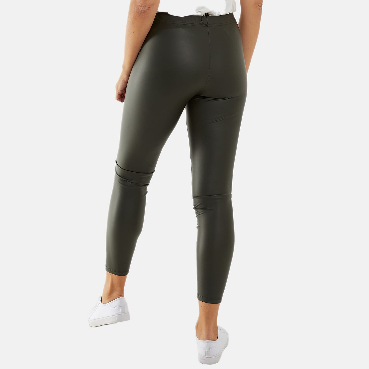 Leather Look Elasticated Waistband Leggings (Size 16 to 18)  - Olive