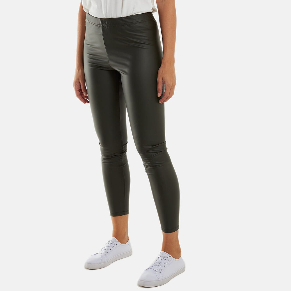 Leather Look Elasticated Waistband Leggings (Size 16 to 18)  - Olive