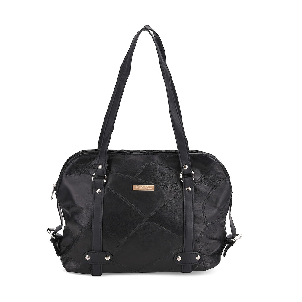 Styled By - Designer Inspired 100% Genuine Leather Tote Bag - Black