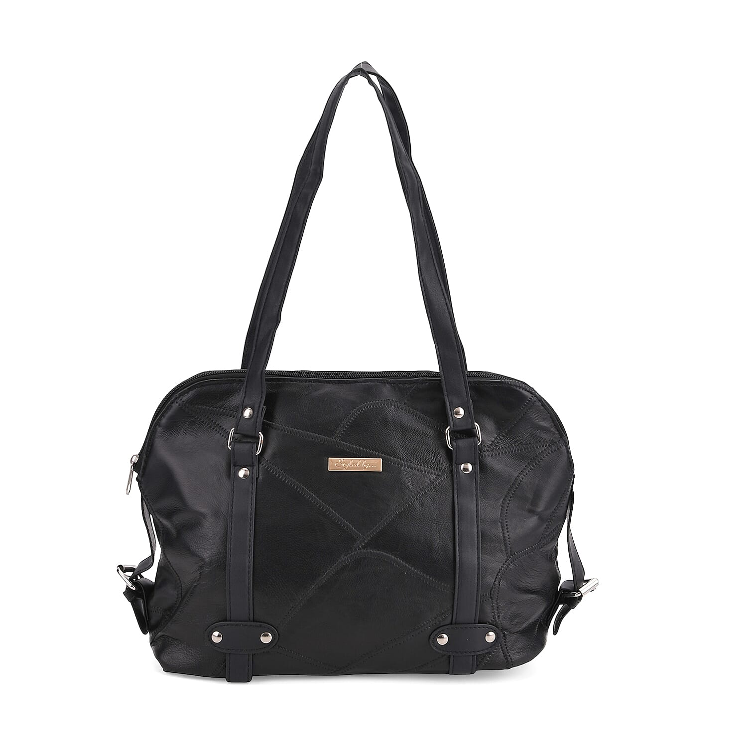 Styled By - Designer Inspired 100% Genuine Leather Tote Bag - Black