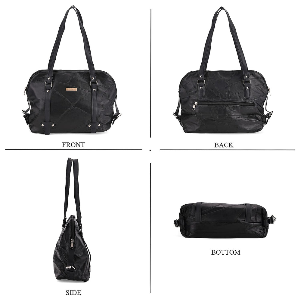Styled By - Designer Inspired 100% Genuine Leather Tote Bag - Black