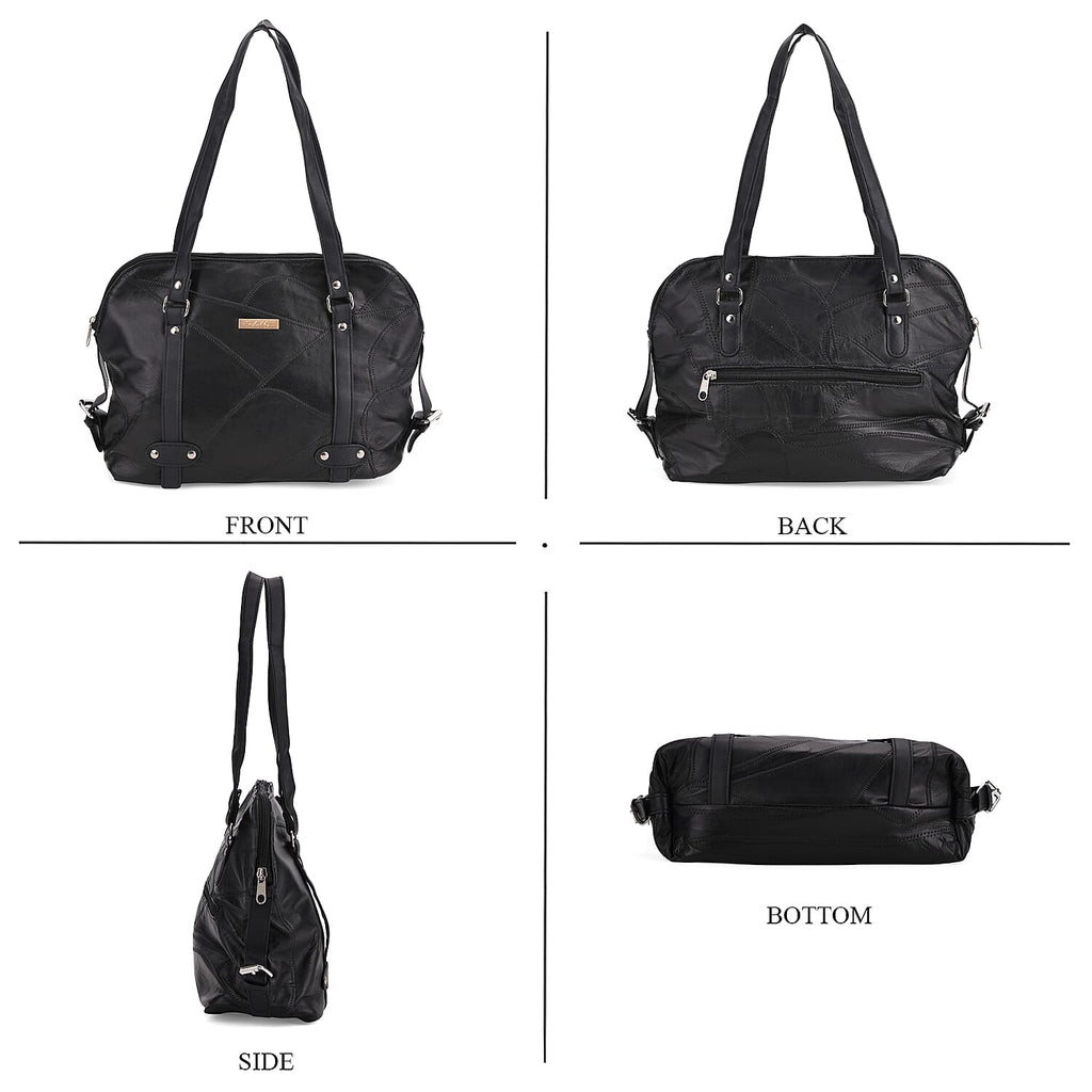 Styled By - Designer Inspired 100% Genuine Leather Tote Bag - Black