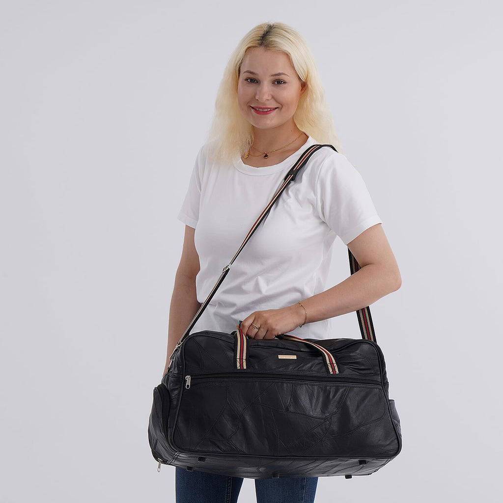 Styled By - Designer Inspired 100% Genuine Leather Duffle Bag - Black