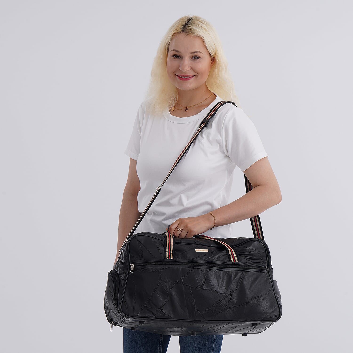 Styled By - Designer Inspired 100% Genuine Leather Duffle Bag - Black