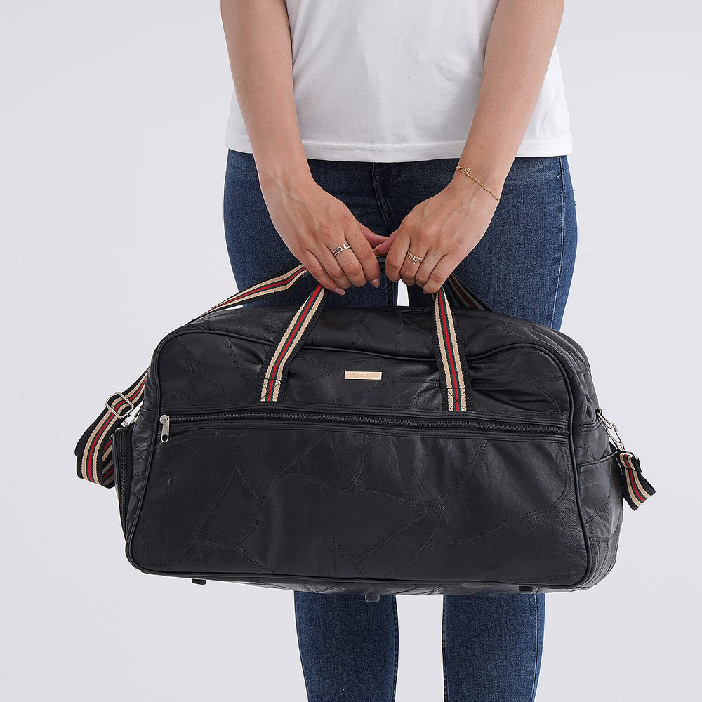 Styled By - Designer Inspired 100% Genuine Leather Duffle Bag - Black