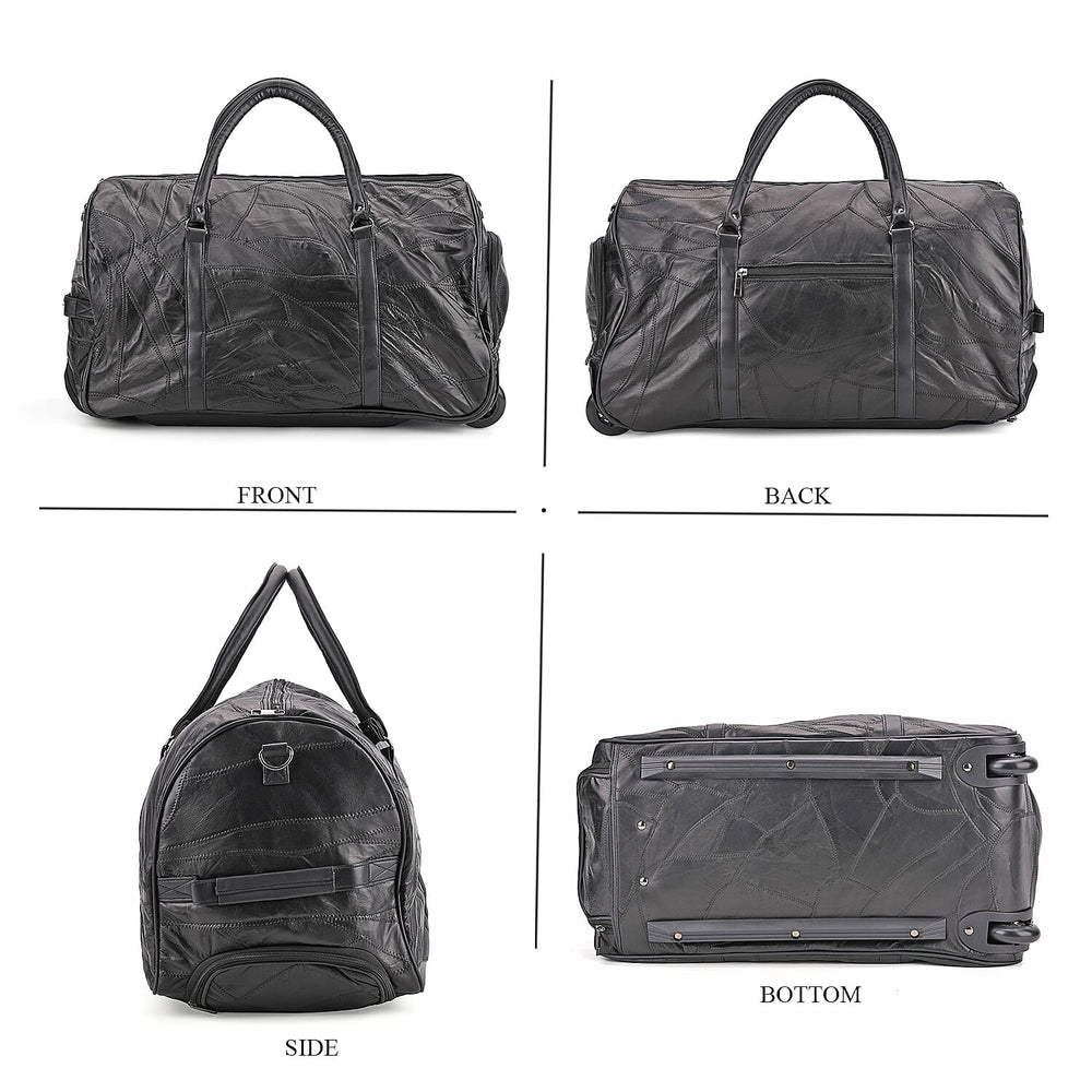 Patchwork Sheep Leather Travel Bag with Trolley - Black