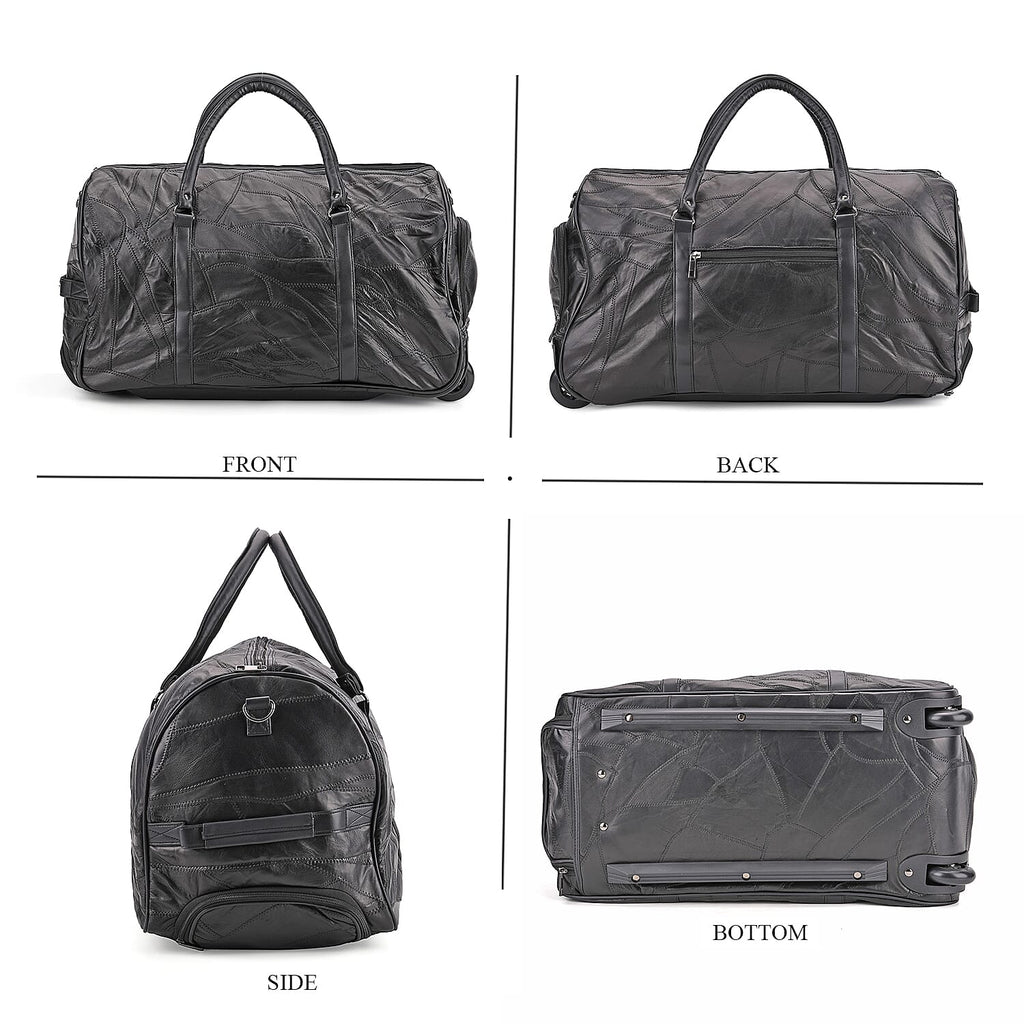 Patchwork Sheep Leather Travel Bag with Trolley - Black