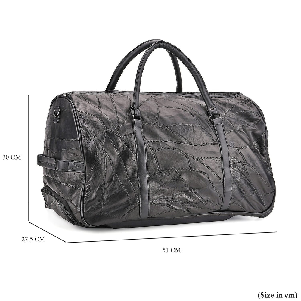 Patchwork Sheep Leather Travel Bag with Trolley - Black