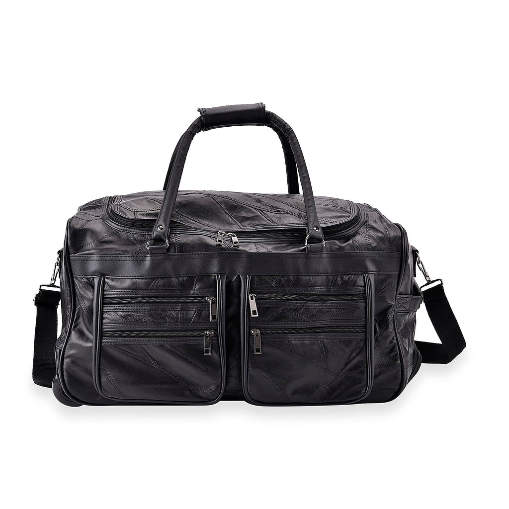 Leather Patchwork Travel Bag (Size 51x29x28 cm) - Black & Black