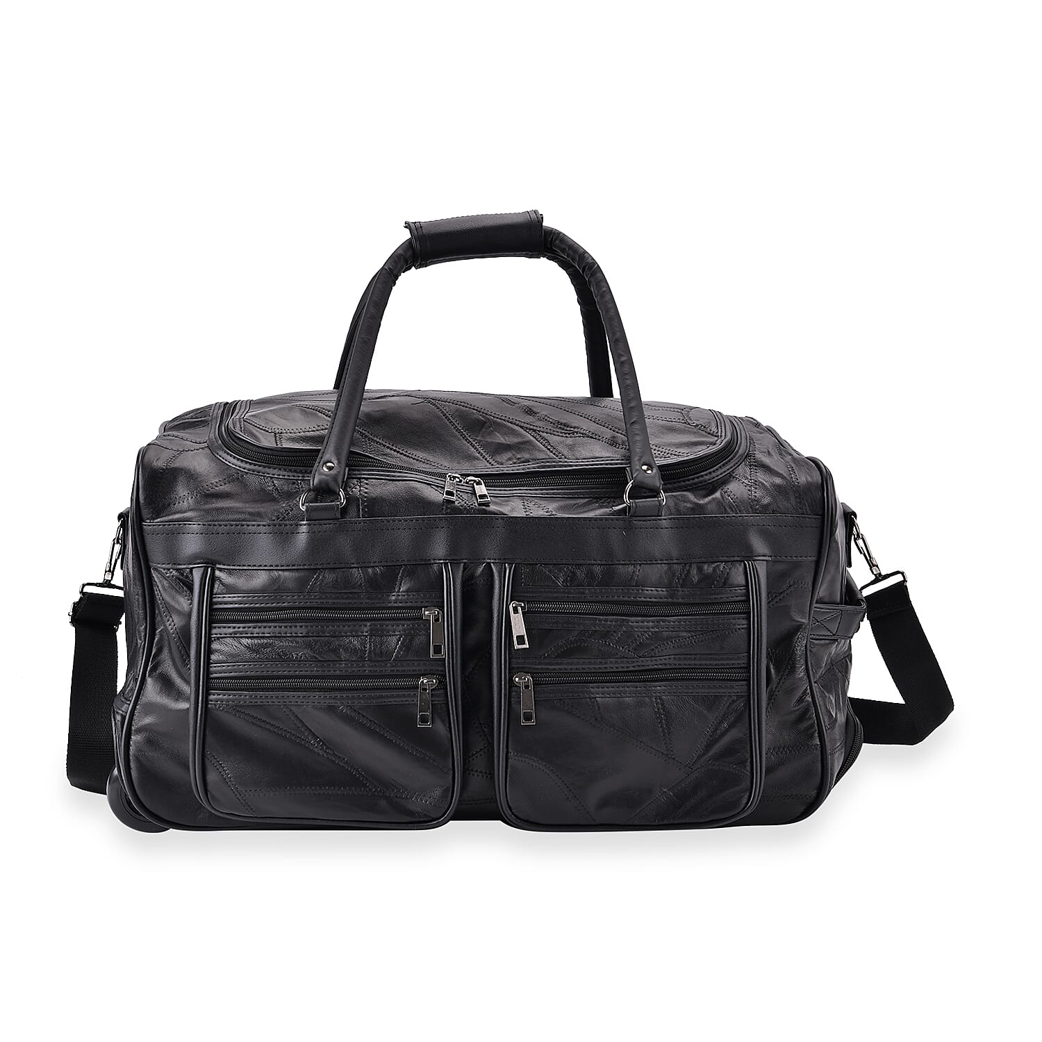 Leather Patchwork Travel Bag (Size 51x29x28 cm) - Black & Black