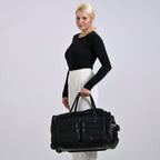 Leather Patchwork Travel Bag (Size 51x29x28 cm) - Black & Black
