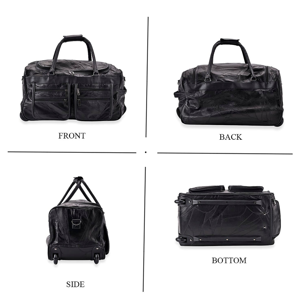 Leather Patchwork Travel Bag (Size 51x29x28 cm) - Black & Black