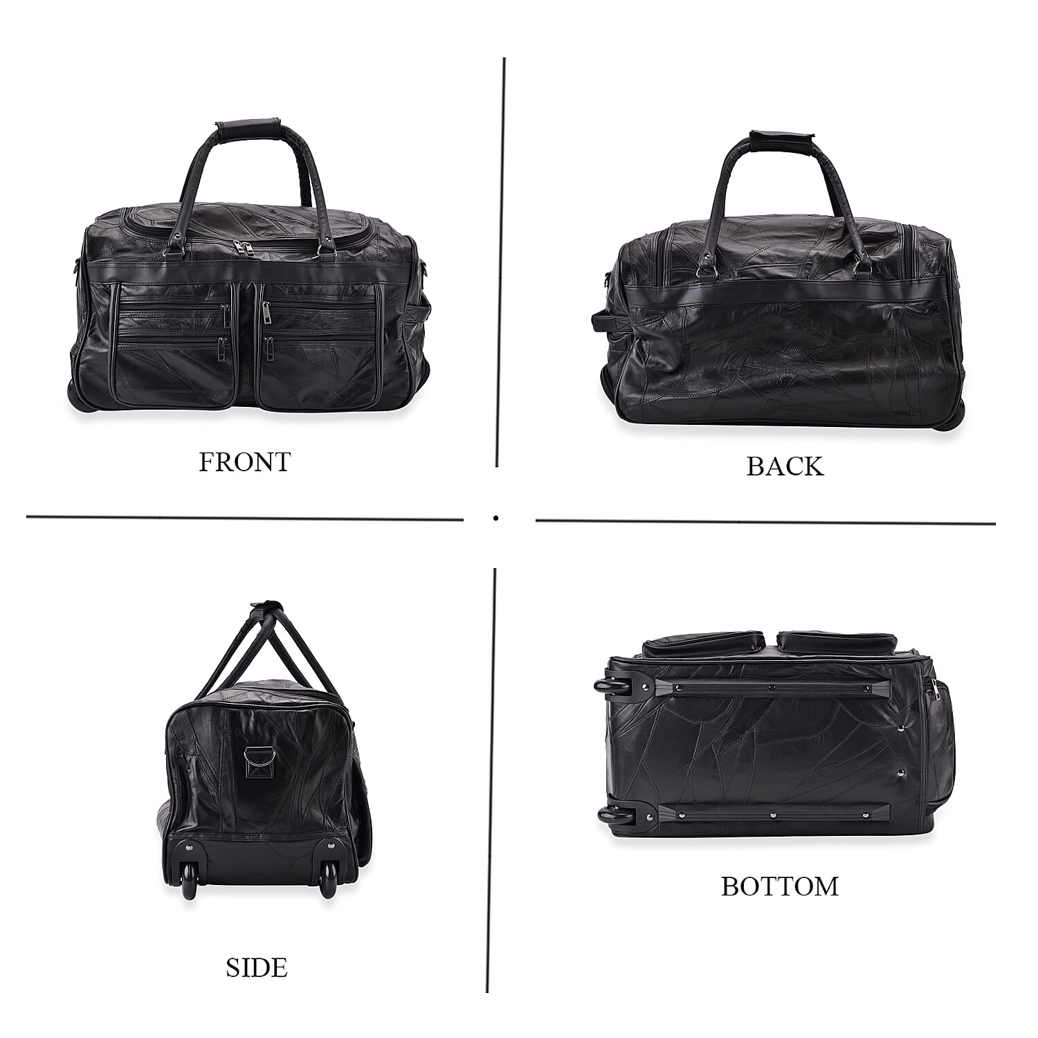 Leather Patchwork Travel Bag (Size 51x29x28 cm) - Black & Black