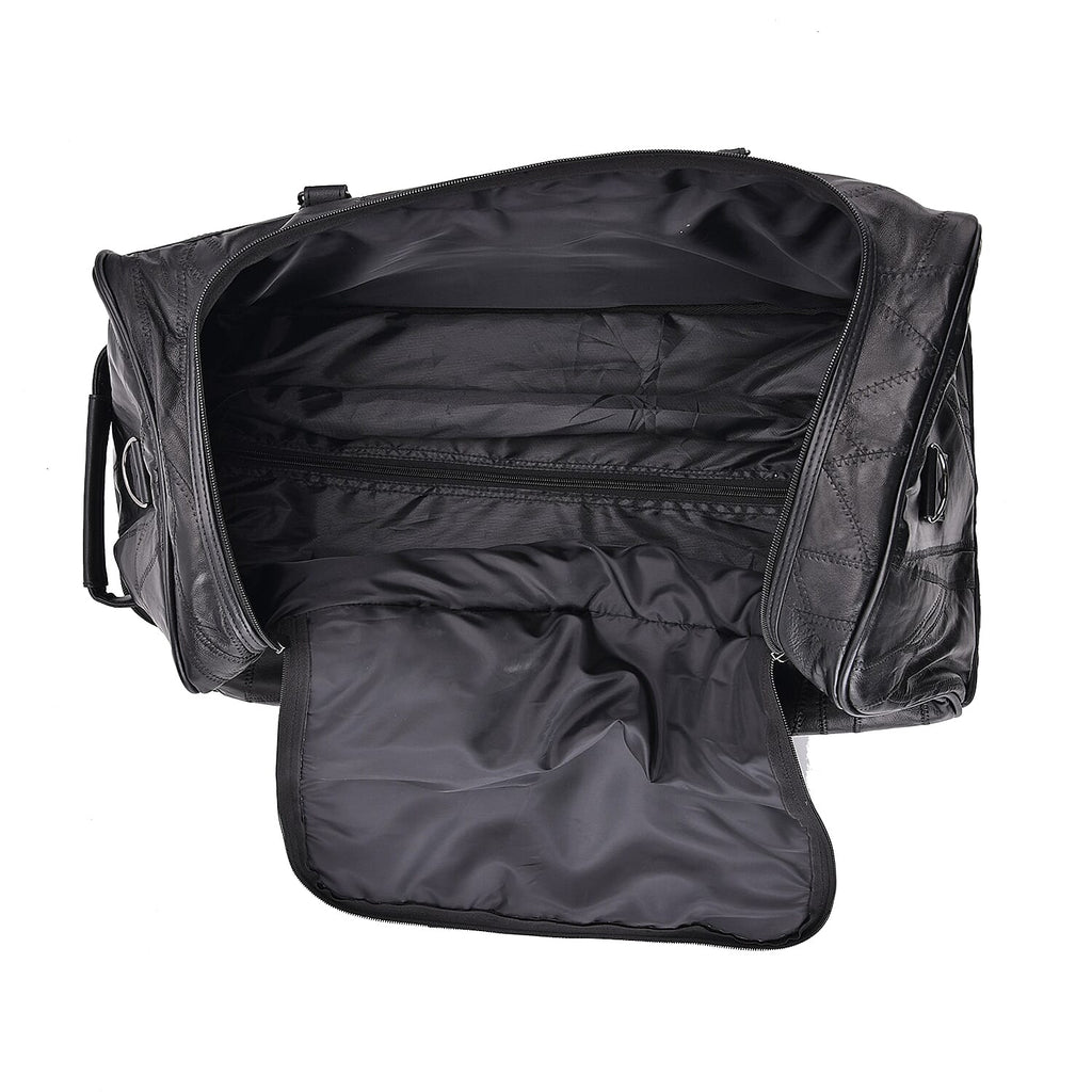 Leather Patchwork Travel Bag (Size 51x29x28 cm) - Black & Black