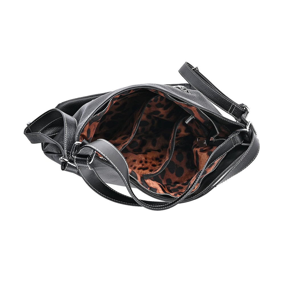 100% Genuine Leather Crossbody Bag with Adjustable Strap - Black