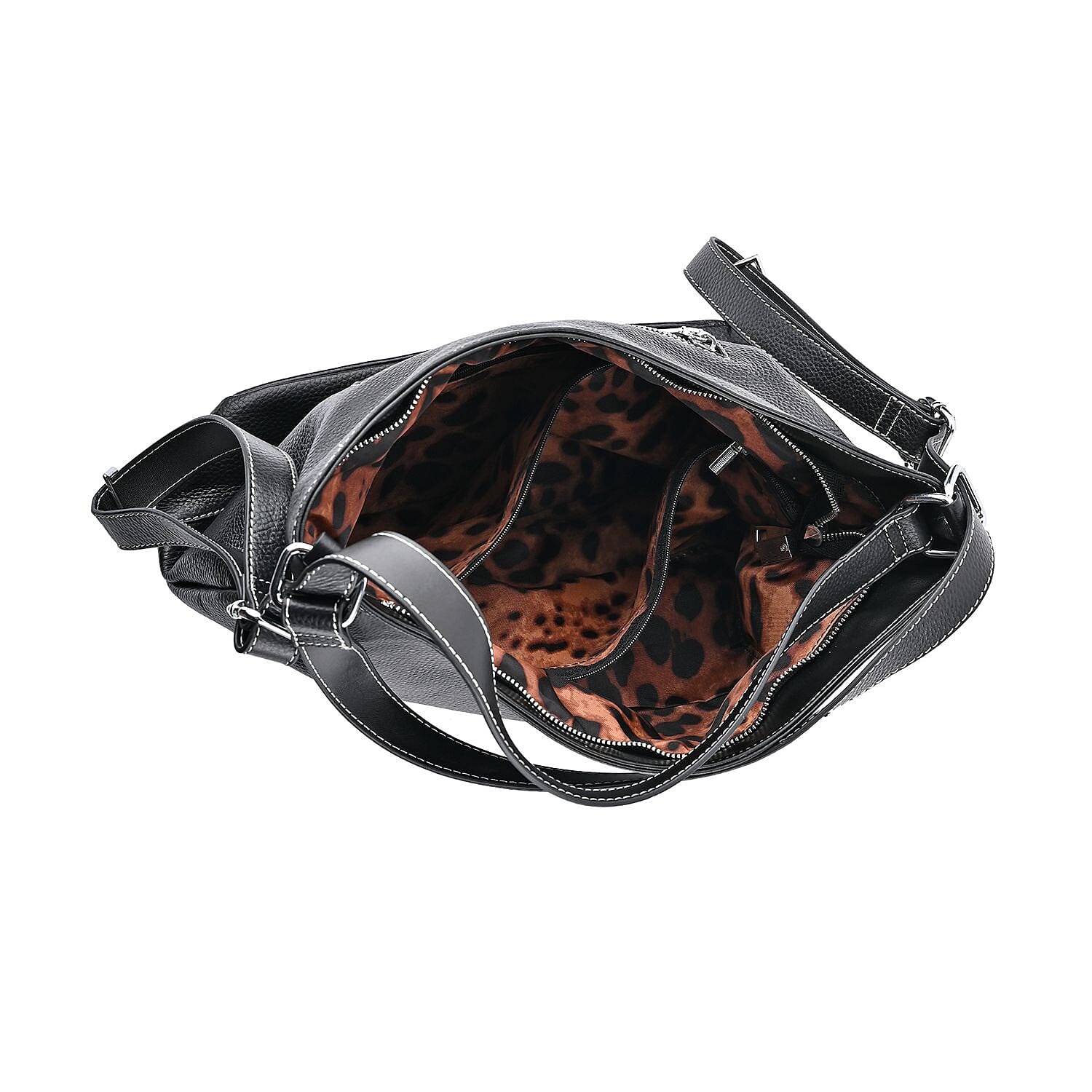 100% Genuine Leather Crossbody Bag with Adjustable Strap - Black