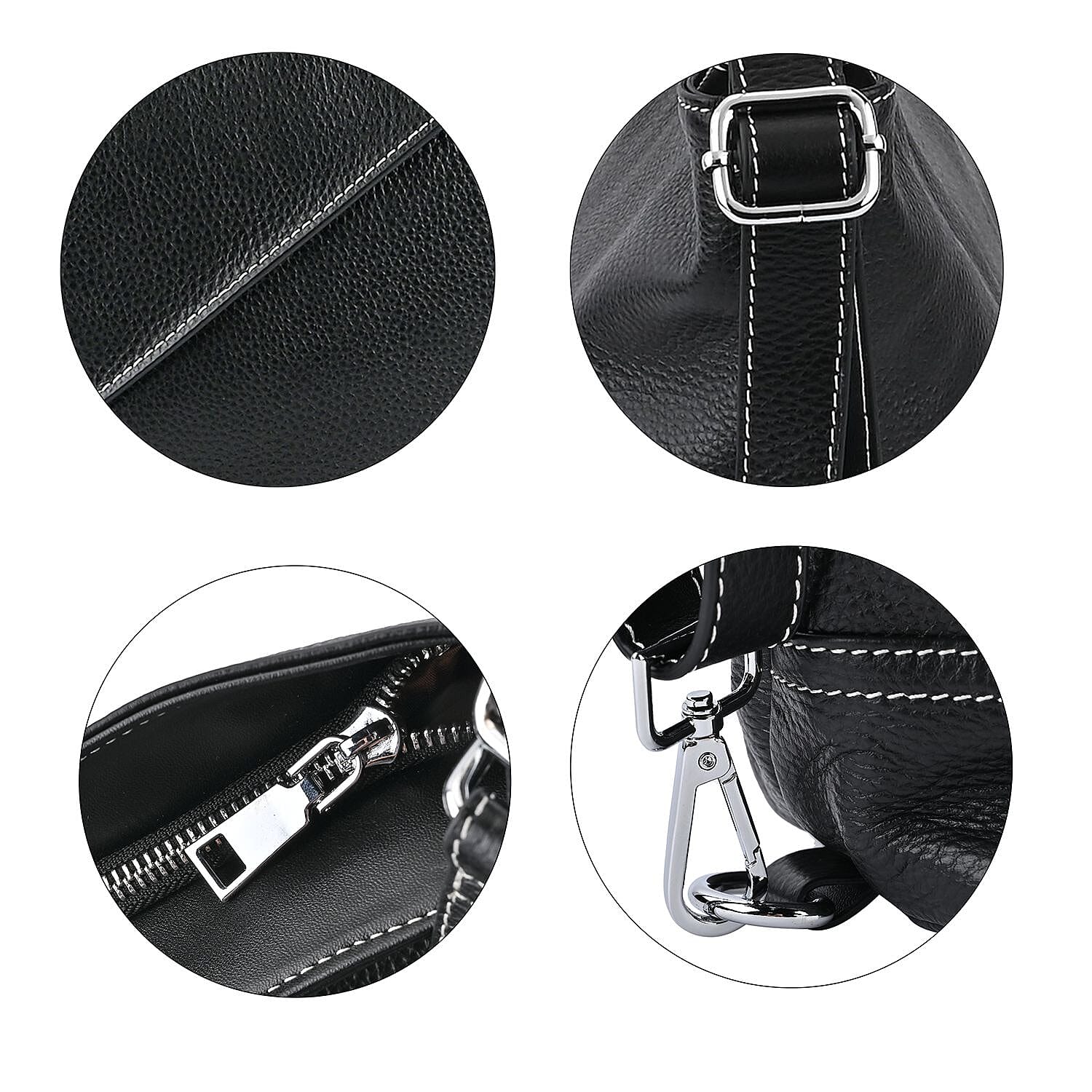 100% Genuine Leather Crossbody Bag with Adjustable Strap - Black