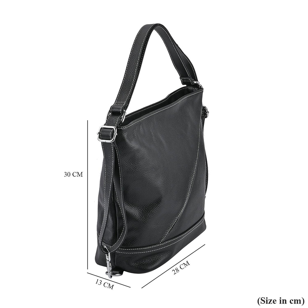 100% Genuine Leather Crossbody Bag with Adjustable Strap - Black