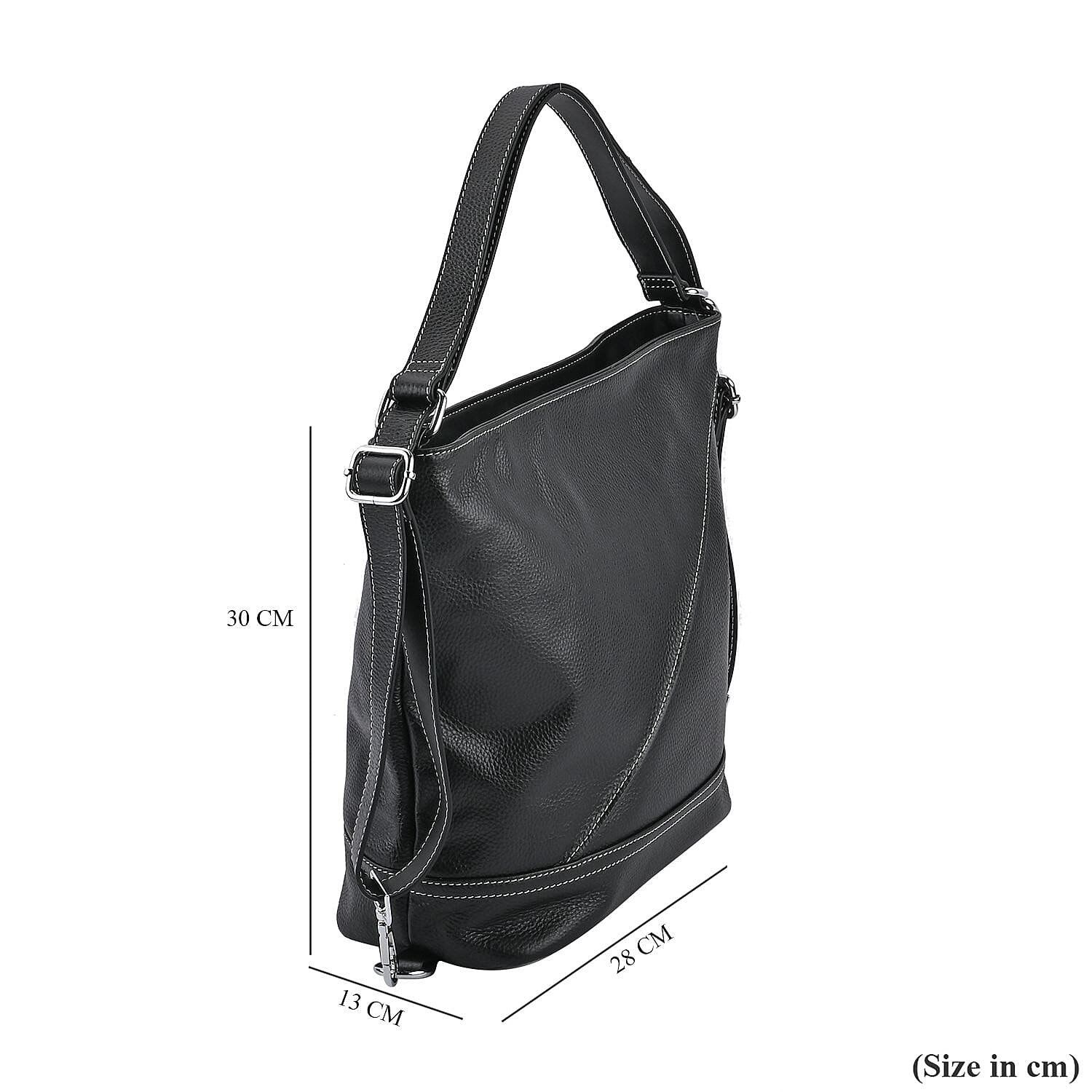 100% Genuine Leather Crossbody Bag with Adjustable Strap - Black