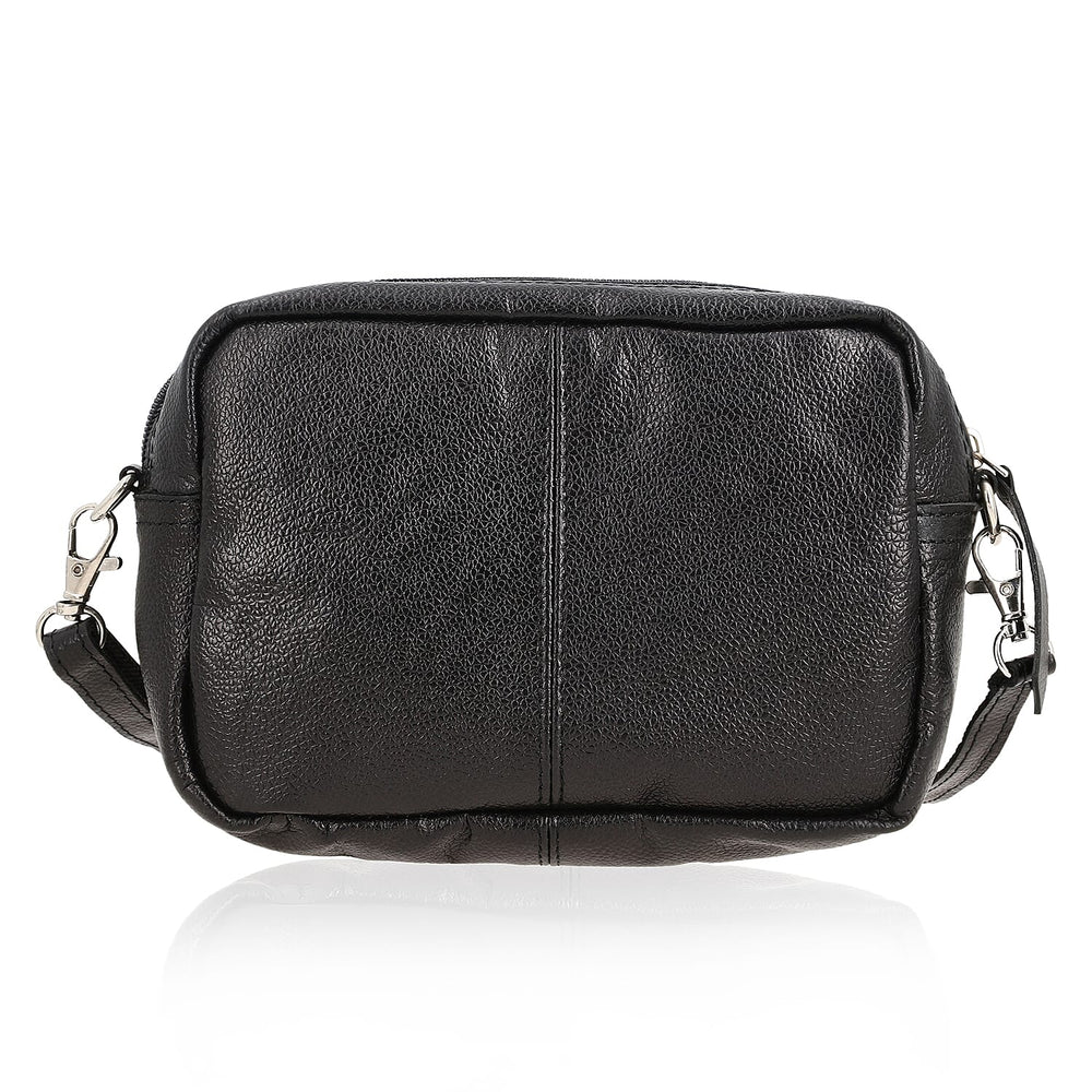 One Time Closeout - Genuine Leather Patterned Crossbody Bag (Size 20x5x12 cm) - Black