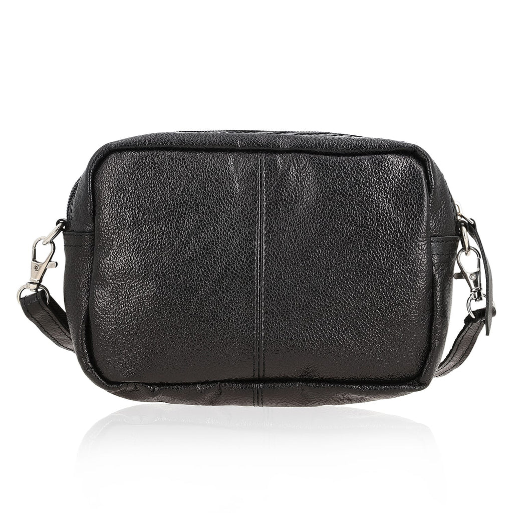 One Time Closeout - Genuine Leather Patterned Crossbody Bag (Size 20x5x12 cm) - Black