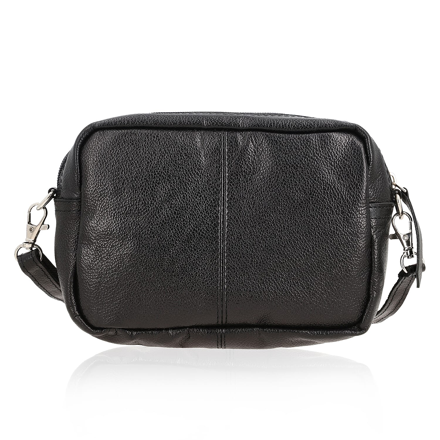 One Time Closeout - Genuine Leather Patterned Crossbody Bag (Size 20x5x12 cm) - Black