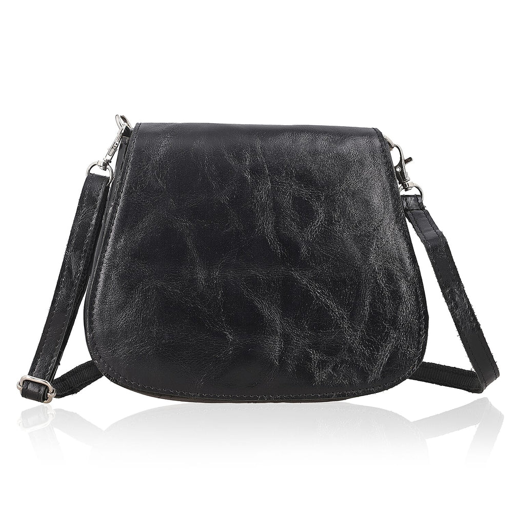 100% Genuine Leather Crossbody Bag (Size 20x6x15 cm) - Black & Black