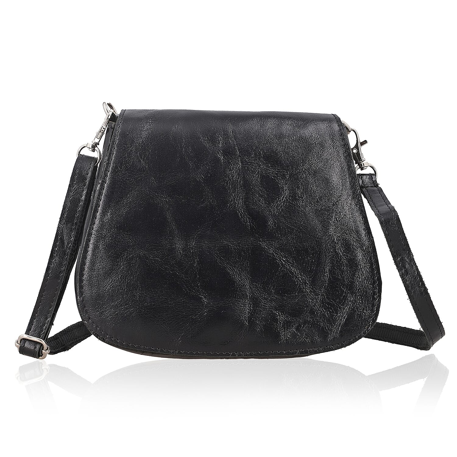 100% Genuine Leather Crossbody Bag (Size 20x6x15 cm) - Black & Black