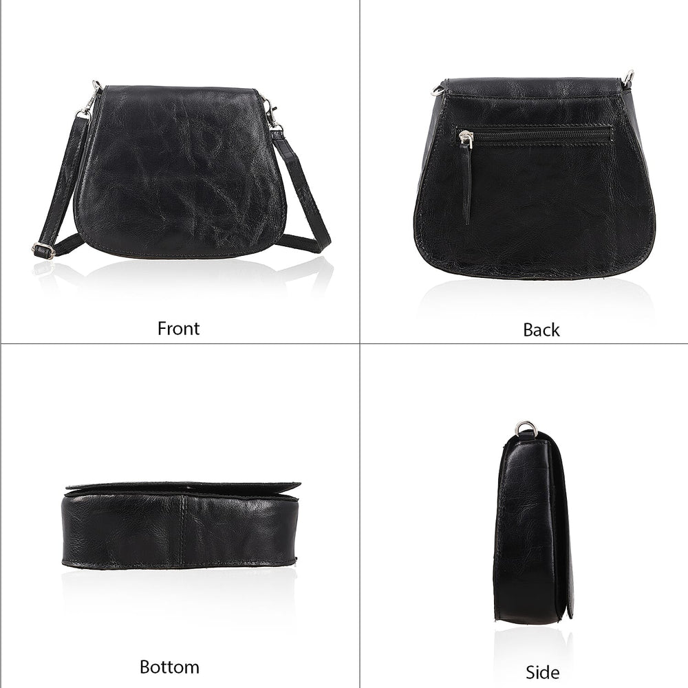 100% Genuine Leather Crossbody Bag (Size 20x6x15 cm) - Black & Black