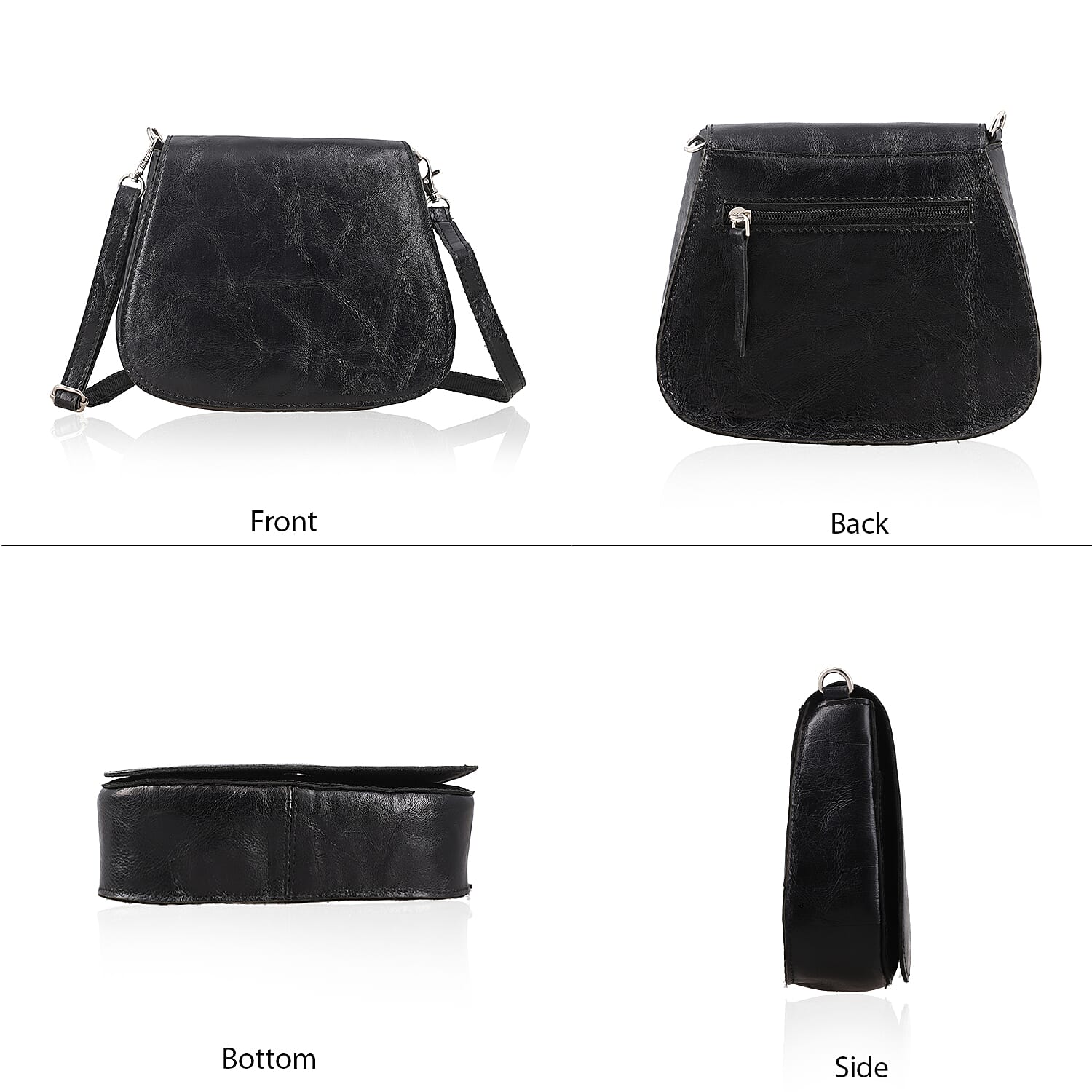 100% Genuine Leather Crossbody Bag (Size 20x6x15 cm) - Black & Black
