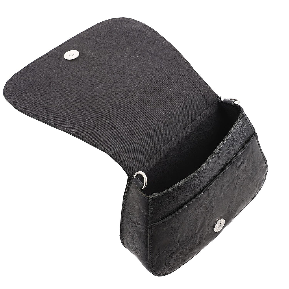 100% Genuine Leather Crossbody Bag (Size 20x6x15 cm) - Black & Black