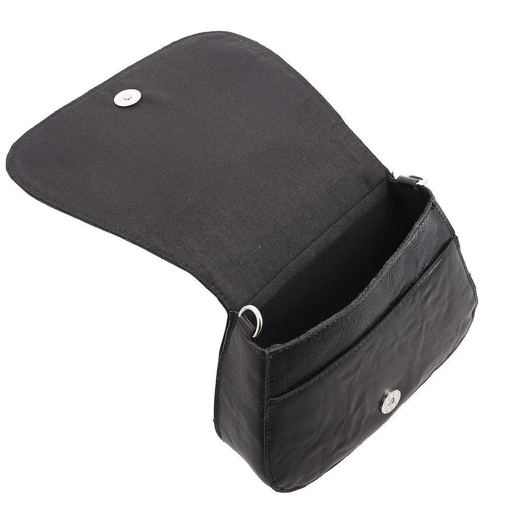 100% Genuine Leather Crossbody Bag (Size 20x6x15 cm) - Black & Black