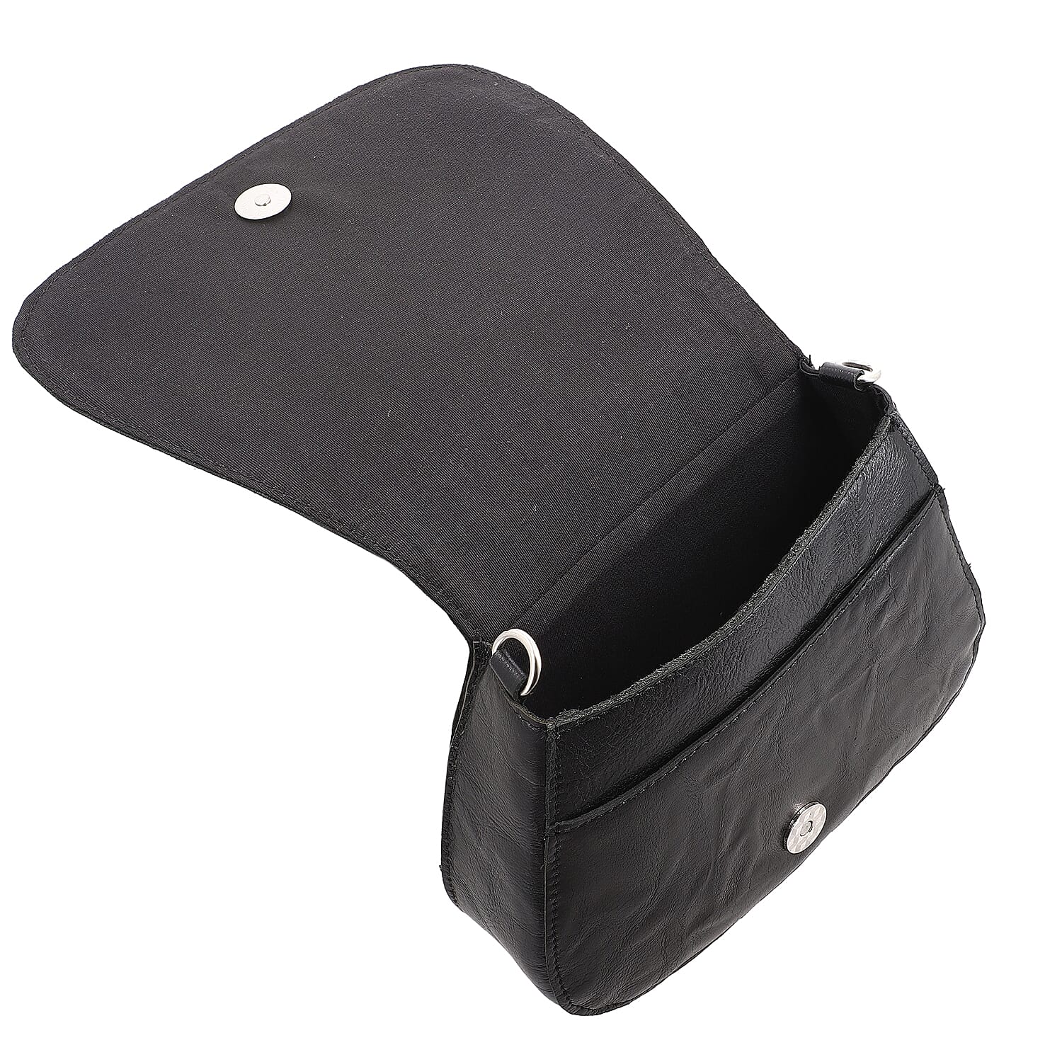 100% Genuine Leather Crossbody Bag (Size 20x6x15 cm) - Black & Black