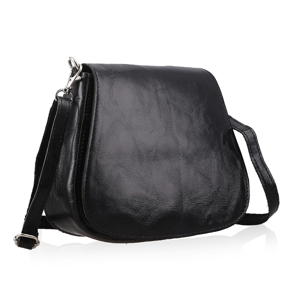 100% Genuine Leather Crossbody Bag (Size 20x6x15 cm) - Black & Black