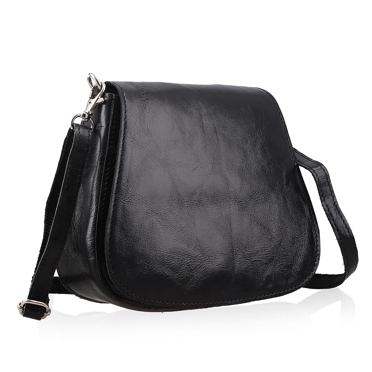 100% Genuine Leather Crossbody Bag (Size 20x6x15 cm) - Black & Black