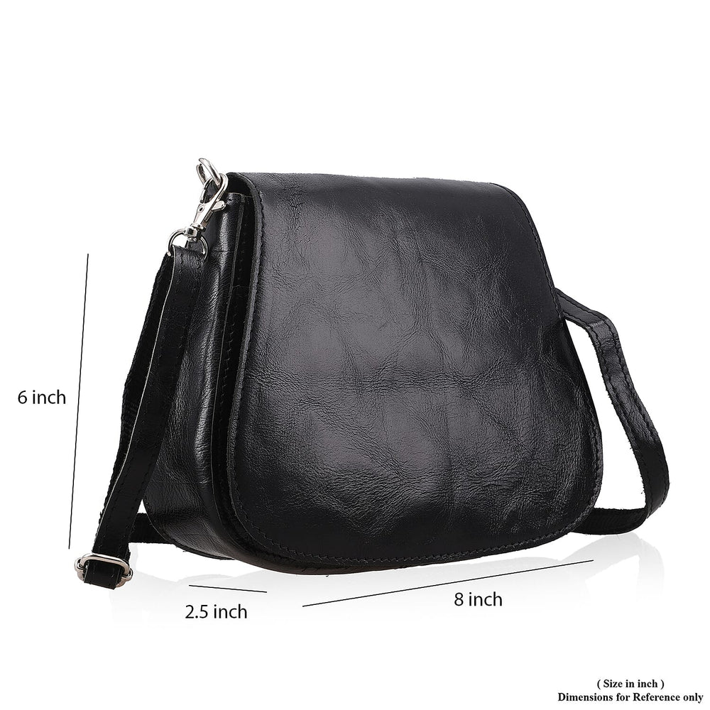 100% Genuine Leather Crossbody Bag (Size 20x6x15 cm) - Black & Black