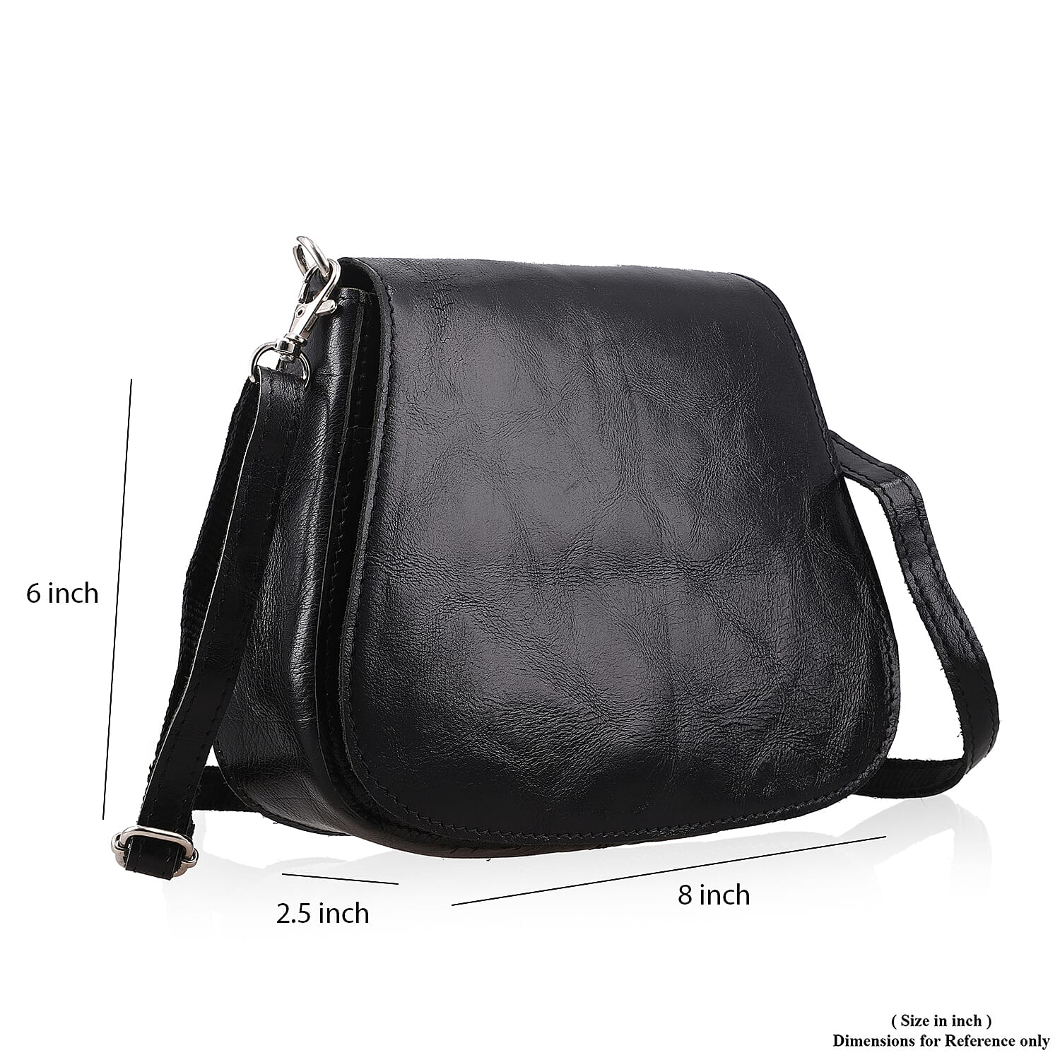 100% Genuine Leather Crossbody Bag (Size 20x6x15 cm) - Black & Black