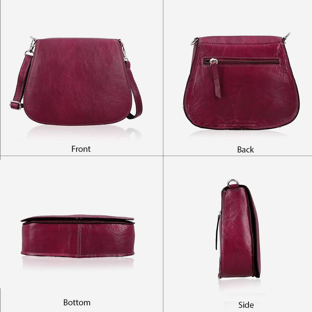 100% Genuine Leather Crossbody Bag (Size 20x6x15 cm) - Burgundy & Black