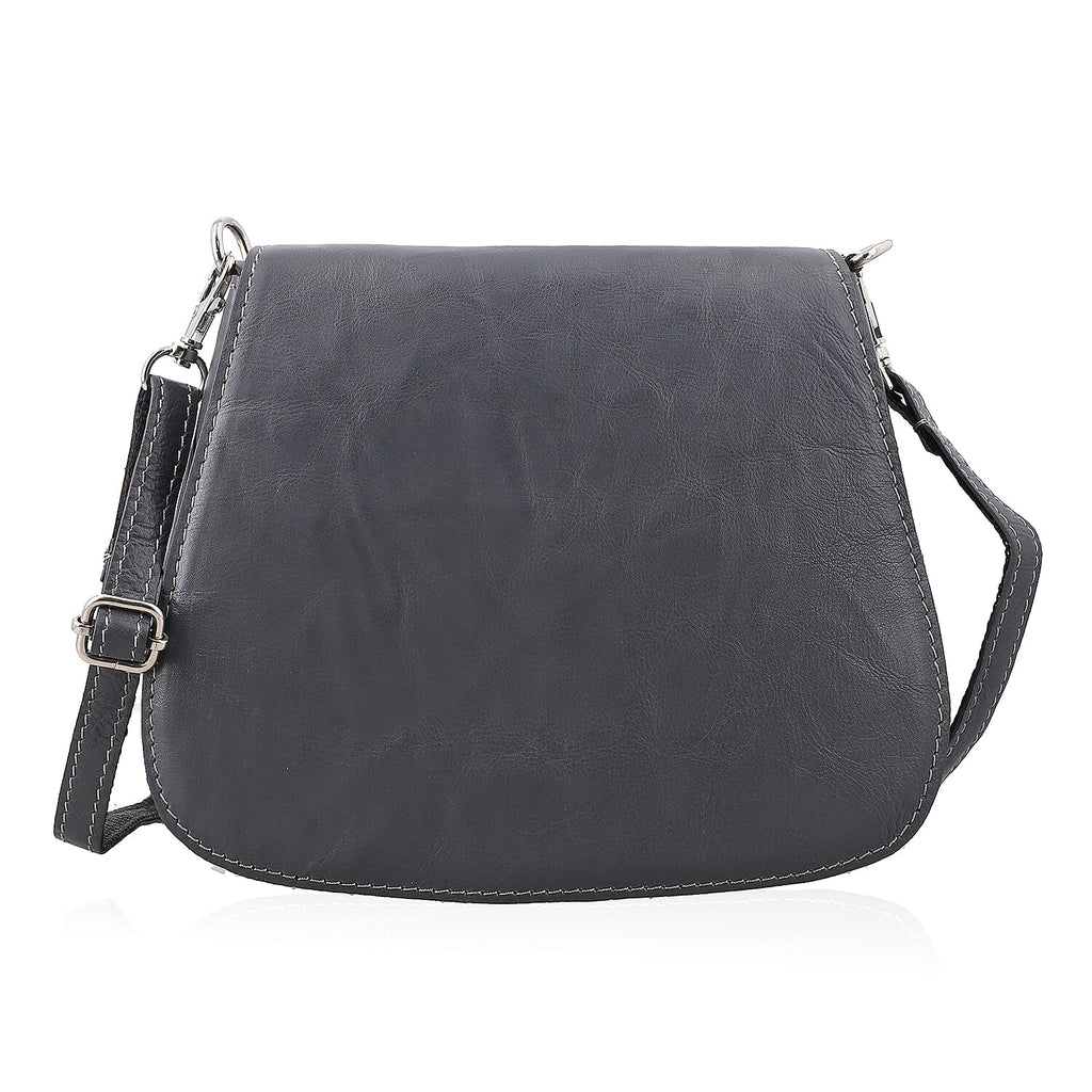 100% Genuine Leather Crossbody Bag (Size 20x6x15 cm) - Grey & Black