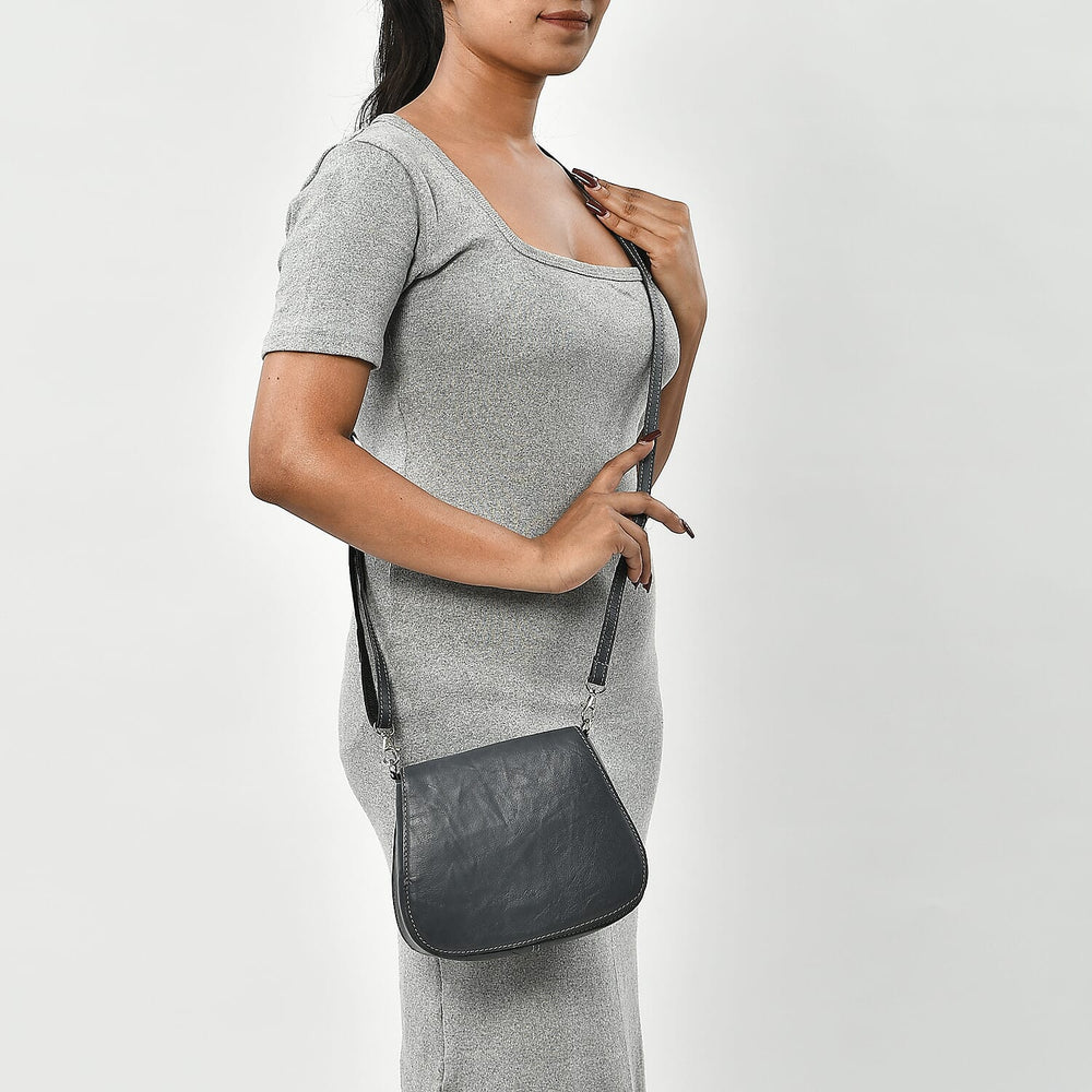 100% Genuine Leather Crossbody Bag (Size 20x6x15 cm) - Grey & Black