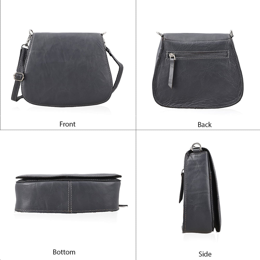 100% Genuine Leather Crossbody Bag (Size 20x6x15 cm) - Grey & Black