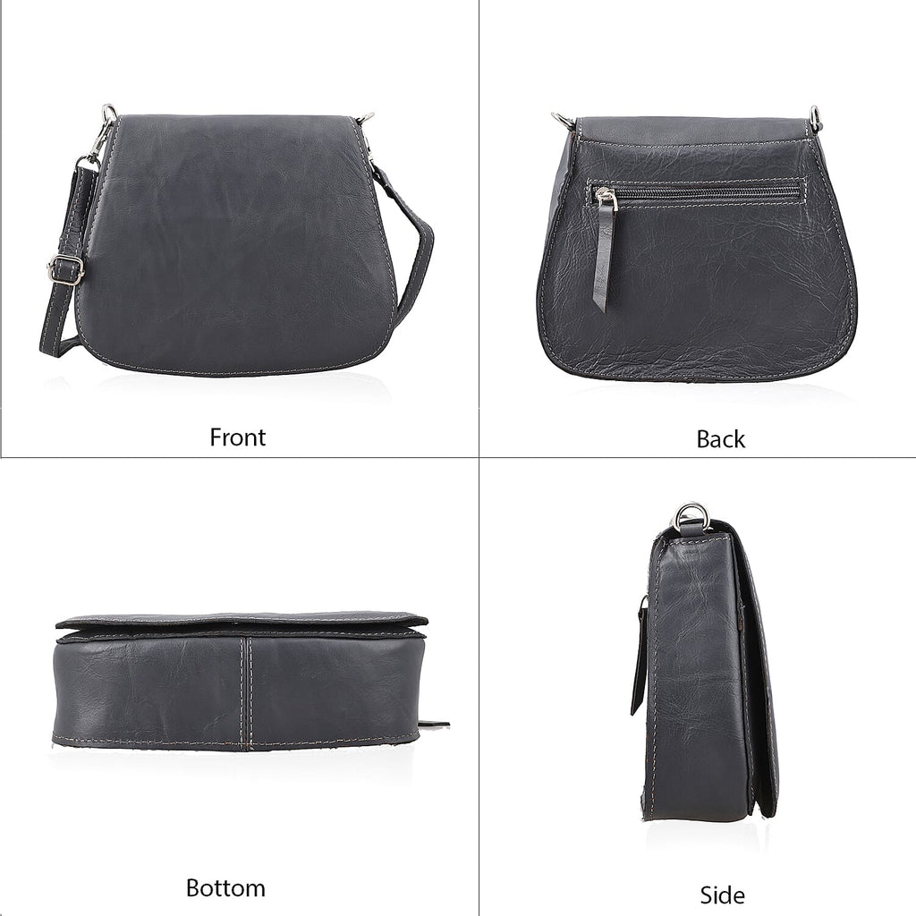 100% Genuine Leather Crossbody Bag (Size 20x6x15 cm) - Grey & Black