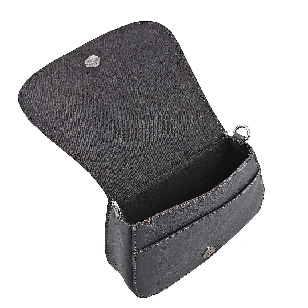 100% Genuine Leather Crossbody Bag (Size 20x6x15 cm) - Grey & Black