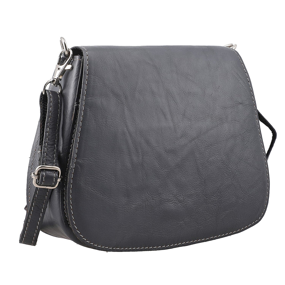 100% Genuine Leather Crossbody Bag (Size 20x6x15 cm) - Grey & Black