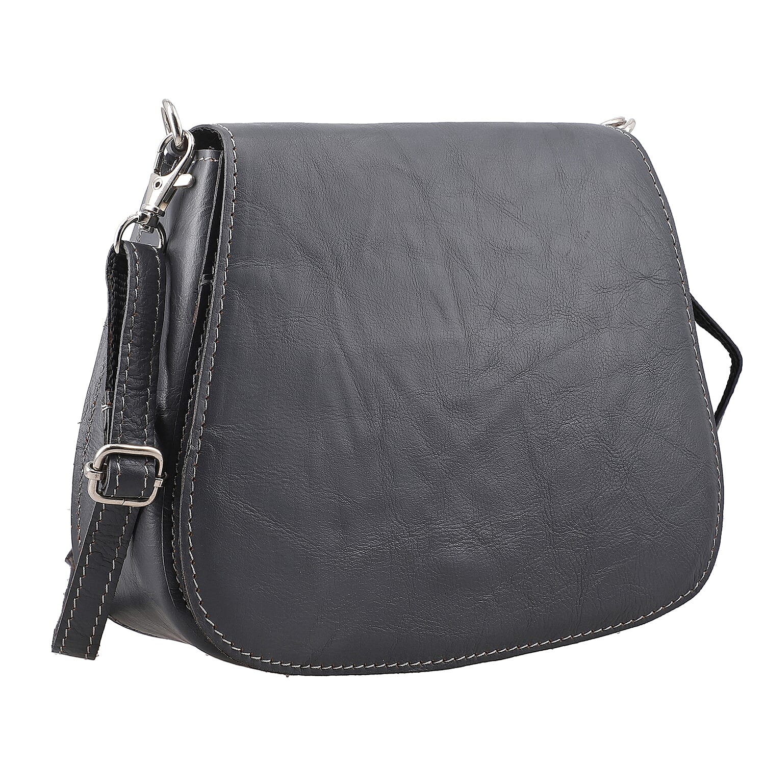 100% Genuine Leather Crossbody Bag (Size 20x6x15 cm) - Grey & Black