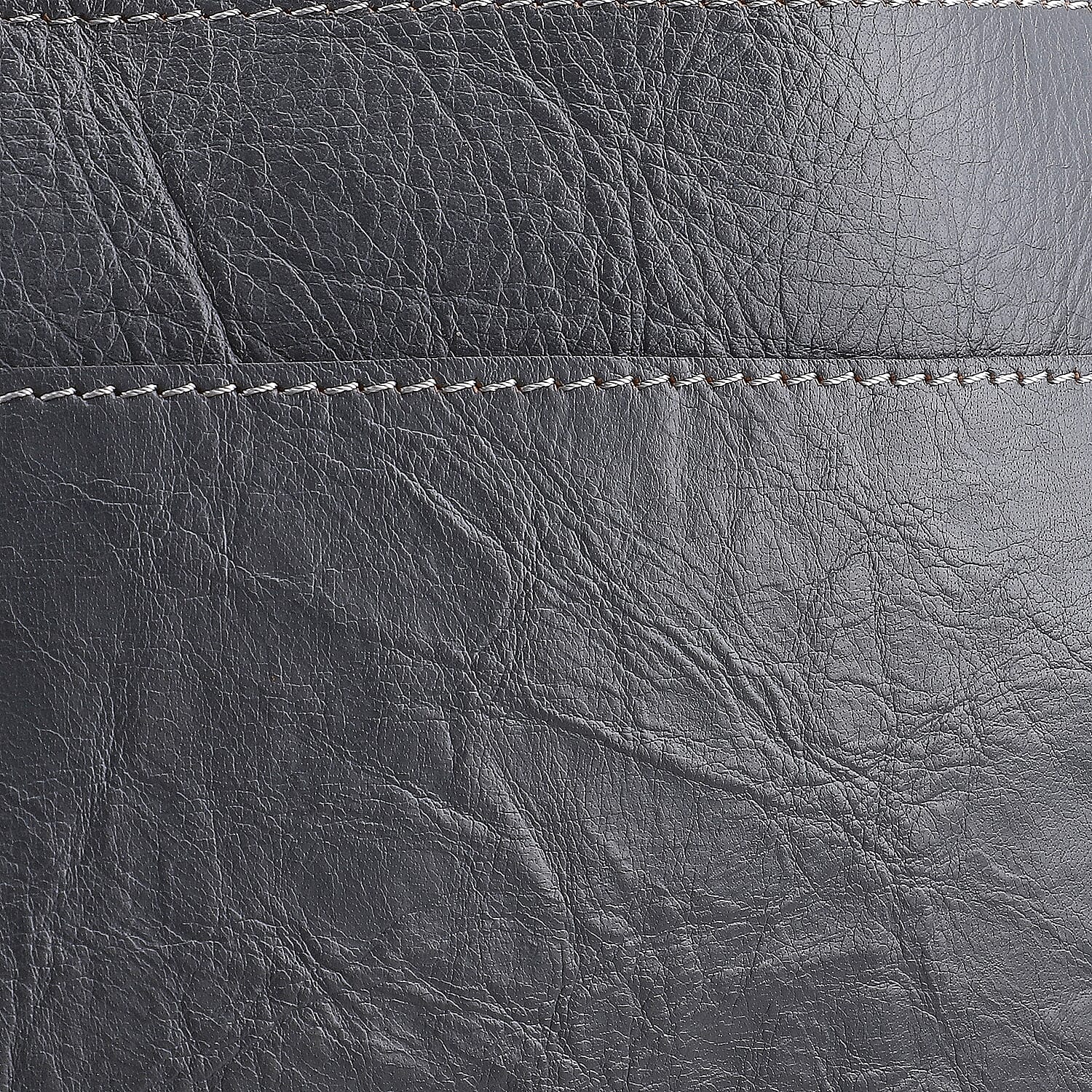 100% Genuine Leather Crossbody Bag (Size 20x6x15 cm) - Grey & Black