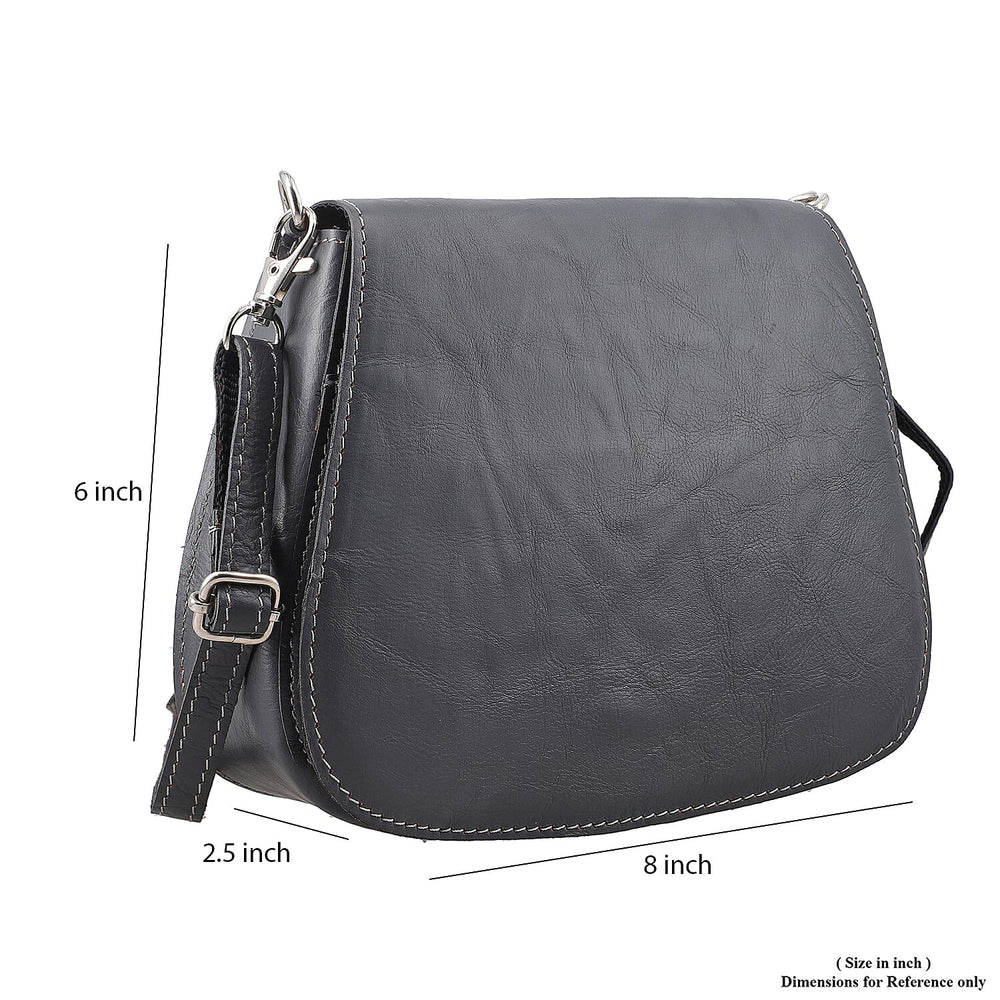 100% Genuine Leather Crossbody Bag (Size 20x6x15 cm) - Grey & Black