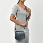 100% Genuine Leather Crossbody Bag (Size 20x6x15 cm) - Navy & Black