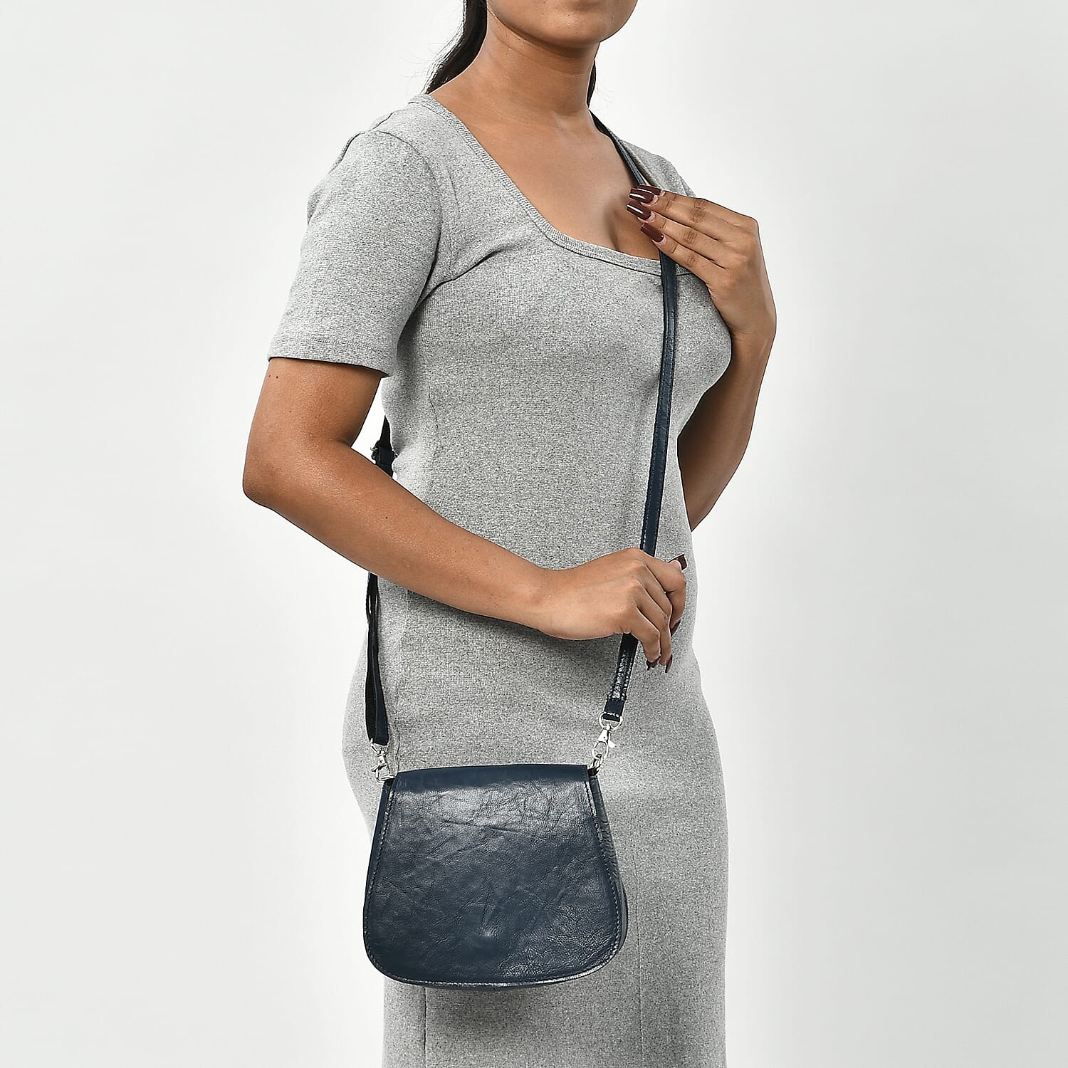 100% Genuine Leather Crossbody Bag (Size 20x6x15 cm) - Navy & Black